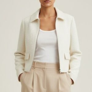 Abercrombie & Fitch Cream Textured Cropped Blazer